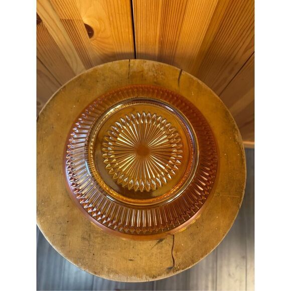 Jeanette Anniversary Serving Bowl Marigold Carnival Glass Iridescent Vintage (84 - Picture 6 of 11